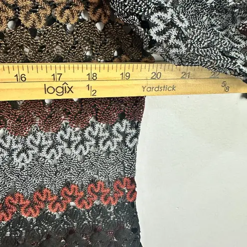 Formanality 1X Crochet Lace Mini Dress Boho Festival Tunic Sheer Chiffon Hem Black Size XL