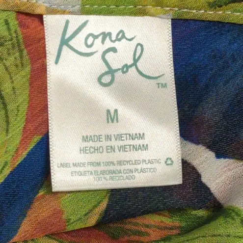 Kona Sol NWT Multicolor Floral Print V Neck Kaftan Beach Cover Up Tassels Size M