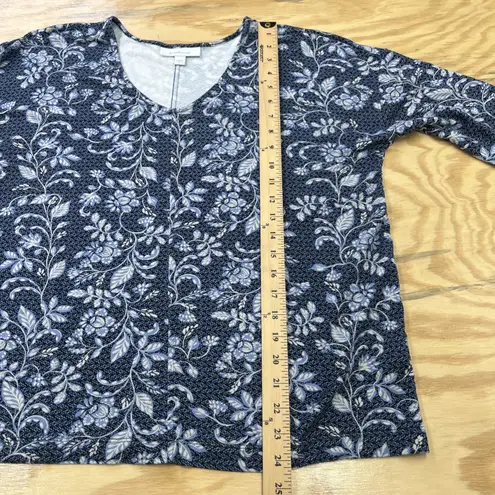 J Jill Pure Jill Eco Terry Floral Pullover Top Blue Size Medium Relaxed Soft