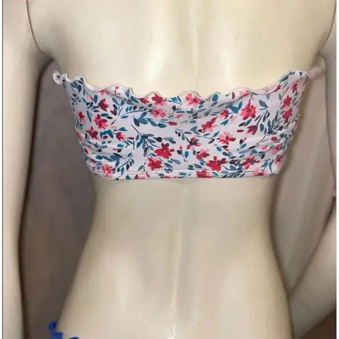 Xhilaration  Floral Strapless Bandeau Bikini Top White Red Blue Size M