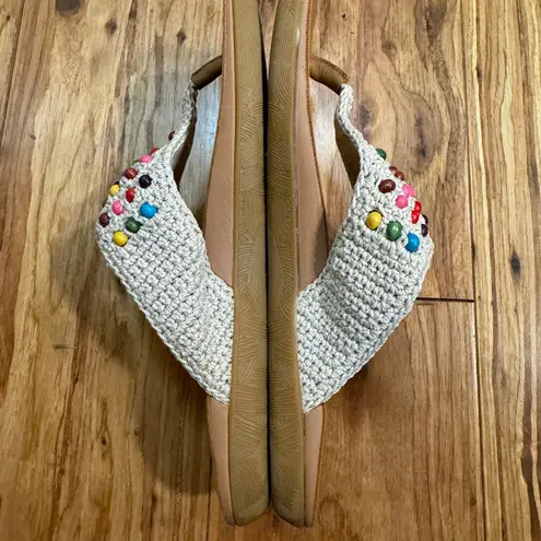 The Sak  Shana‎ Rainbow Wood Beaded Hand Crochet Sandals Size 6 Boho Thong