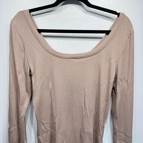 Cherish Taupe Ribbed Fitted Long Sleeve Shirt Women’s Size Large