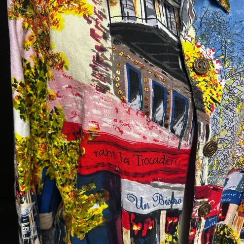 Vintage button up art painting Paris shirt Christopher Banks long sleeve size XL Blue