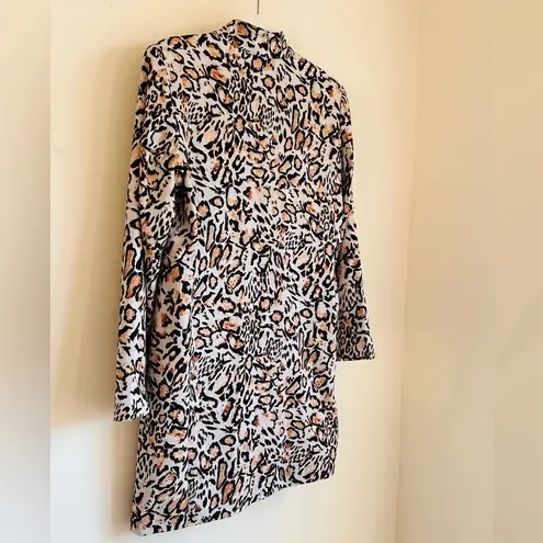 Dennis Basso Printed Twill Button Front Jacket - Leopard Print - Size S