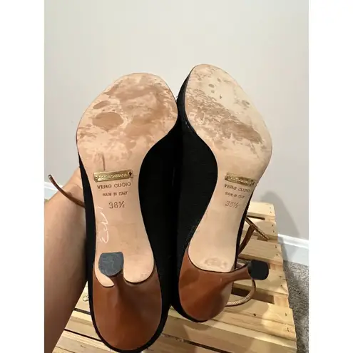 Dolce & Gabbana Women’s Shoes Black brown Fabric Open toe Platform Heels 38.5