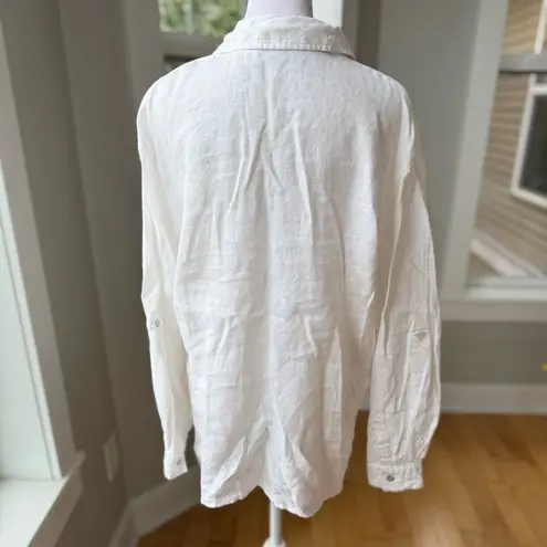 Vintage Studio Works White Linen Long Sleeve Shirt Mother of Pearl Buttons Sz M Size M