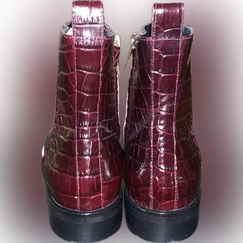 Club Monaco Trycia Dark Burgundy Crocodile Leather Ankle Boots 36 Made In Italy