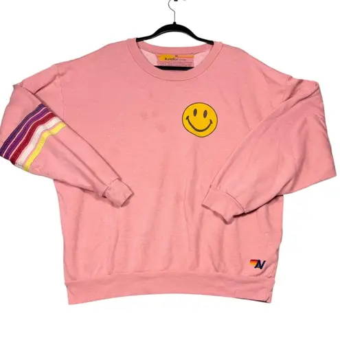 Aviator Nation Pink Smiley Face Crewneck Sweatshirt Size M