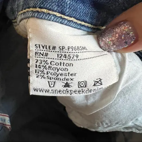 Sneak Peek Mid Rise Distressed Skinny Raw Hem Denim Jeans Blue Size undefined