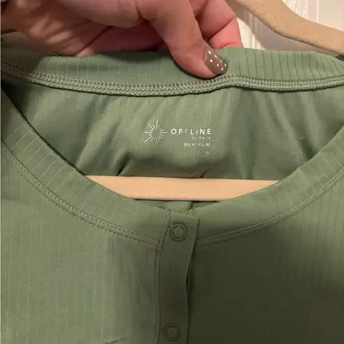 Aerie offline real me cropped henley tee green size small