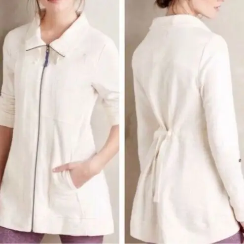 Anthropologie Anthro Saturday Sunday | Quinn Full-Zip Tie-Back Sweater Jacket Ivory Sz Small