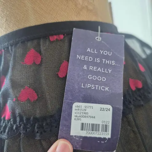 Cacique Lane Bryant Black & Red Hearts Lace Hip Slip Women’s Plus Size 22/24