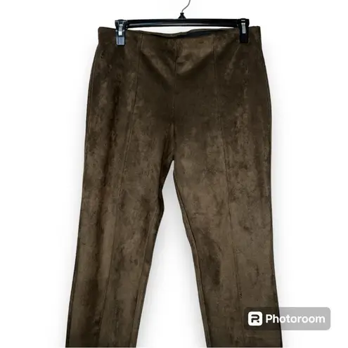 ZEZA B size XL olive green split hem faux suede pull on leggings elastic waist Black