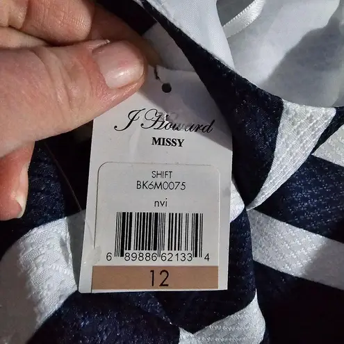 Jessica Howard Navy & White Stripe Crochet Trim Sleeveless Shift Dress Size 12