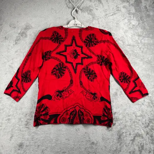 Elizabeth New York Cardigan Red Black Paisley Petite L Embellished Boho Chic Size undefined