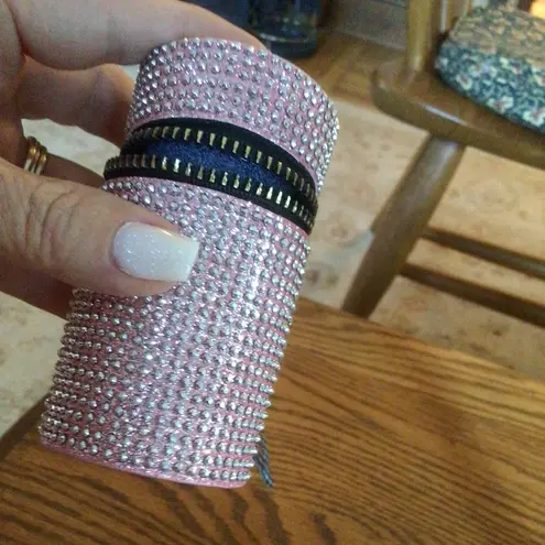 Womens Pink Bling Lipstick Case Bag Charm with Twilly in Pink