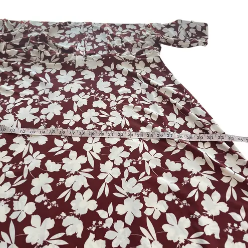 Eloquii Red Floral Long Sleeve Tie Neck Knee Length Dress Stretchy Plus Size 22