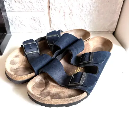 Birkenstock  Arizona Navy Blue Leather Buckle Strap Slide Slip On Sandals Size 40