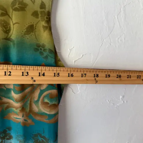 Kathie Lee Collection 90s Sleeveless Floral Dress M Green Blue Ombre Vintage