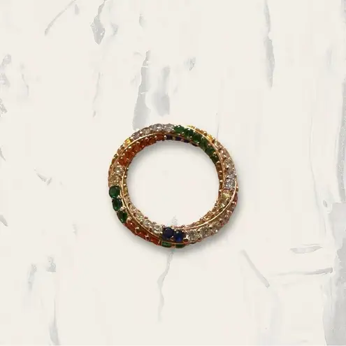 Rose Gold Toned Rainbow Rhinestone Gem Twist Ring Size 5.5 Estimated Pink