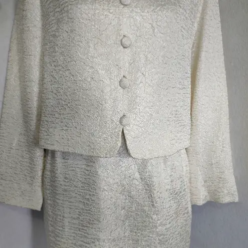 Vintage Ursula of Switzerland Ivory Sequin Collar Skirt Suit Set Size 10