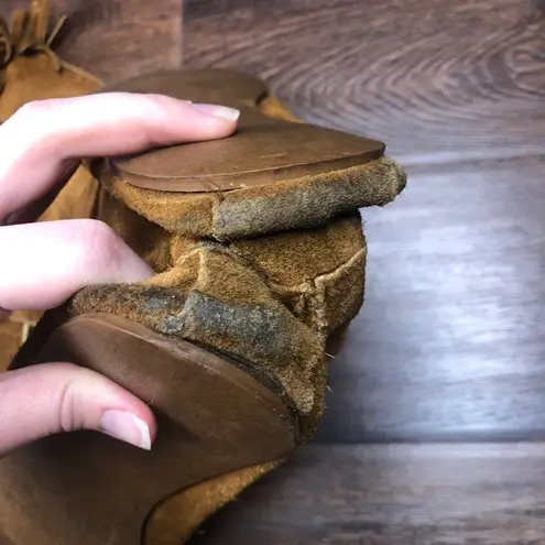 Minnetonka  Vintage Fringe Tall Lace Boots Suede 10 Knee High Native Brown Tan