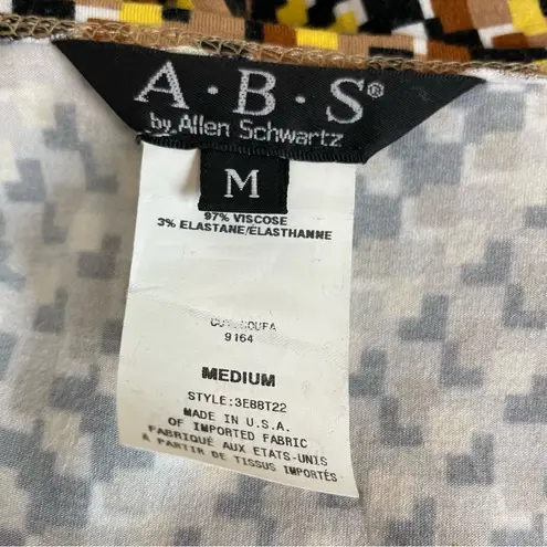 ABS Allen Schwartz  Faux Wrap Dress Graphic Print Blocks Diagonal Brown‎ Medium thumbnail 4