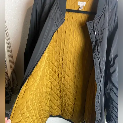 LOGO By Lori Goldstein Size Xl Bomber Jacket Black Full Zip Quilted Liner