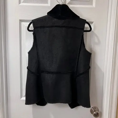 Chic Black Faux Shearling Moto Vest Asymmetrical Zip Front Sleeveless Jacket Size M