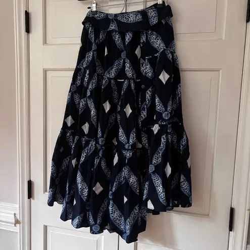 Ulla Johnson Eiko Skirt Indigo Size 2 Diamond Shibori Print Cotton Poplin Blue - Image 14