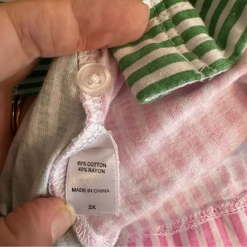 Koolaburra by UGG Notch Collar Print Block Pajama Shirt Too Womens’s 2X, stripes Green Size XXL