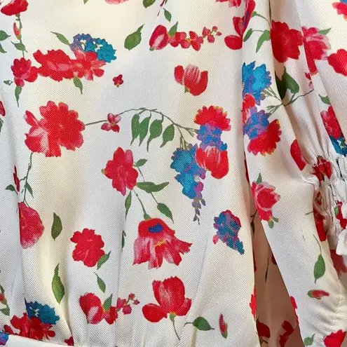 The Kooples Country Flowers Puff Sleeve Crop Top Blouse