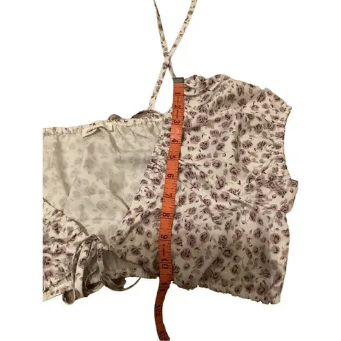 Romwe  Floral Tie Closure Crop Top Ruffles Sexy Summer