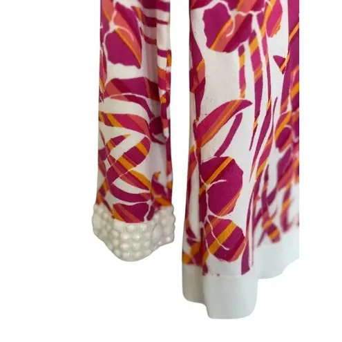 Michael Simon Beaded Pink White Cardigan Sweater Floral Beach Cruise Medium