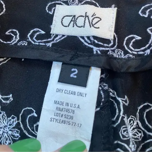 Vintage Y2K Cache Filigree and Floral Embroidered Black And White Mid Rise Pants Size 2