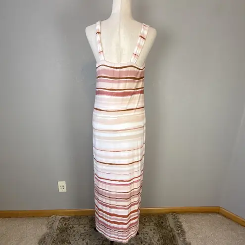 Soma Weekend Soft Jersey V-Neck Maxi Bra Dress Size L Pink Stripe Pockets Beach