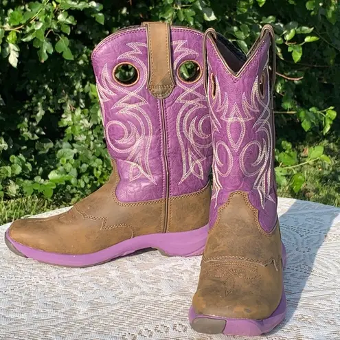 Durango 🚫SOLD🚫 Purple & Brown Embroidered Cowboy Boots with Rubber Bottoms