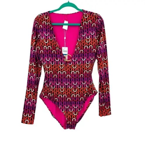 Trina Turk  Echo Long‎ Sleeve One-Piece Swimsuit Pink Purple Size Small