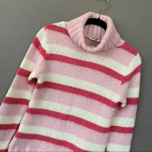 Sharagano Pink Striped Mohair Blend Sweater