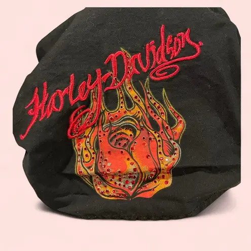 Vintage Y2K Harley Davidson bling bling flames skullcap headband hat thingy Red
