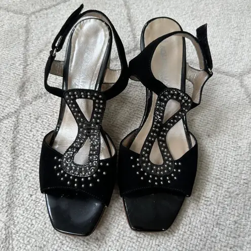 Aquatalia Open Toe Suede/Patent Leather/Straw Peep Toe Wedges Sz 8