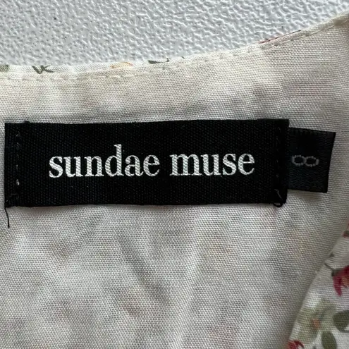Sundae Muse Gracie Dress Floral Print Size 8 V Neck Mini Open Back Tie Ruffle