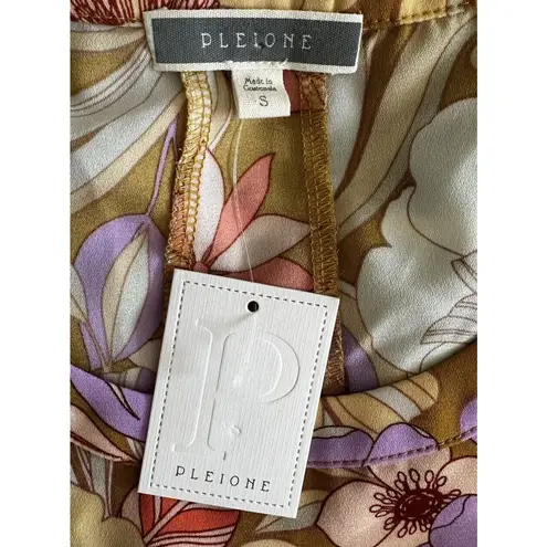 Pleione Floral Blouse Pleated Back 70s Vibe NWT Small