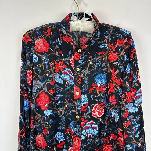 Chloe Kristyn Fleur Noir Erin Blouse Floral Long Sleeve Satin Boho Viscose XS Black