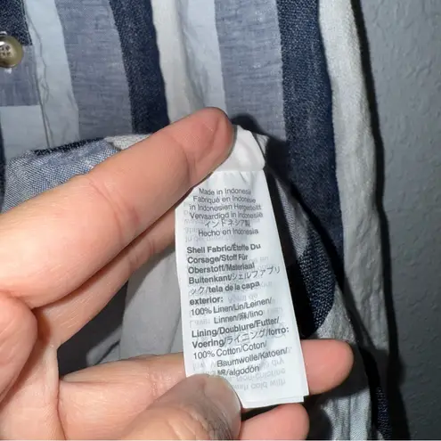 Point Sur Linen Midi Dress Striped Button Front Ruffle
Shoulder Preowned Size 2 White