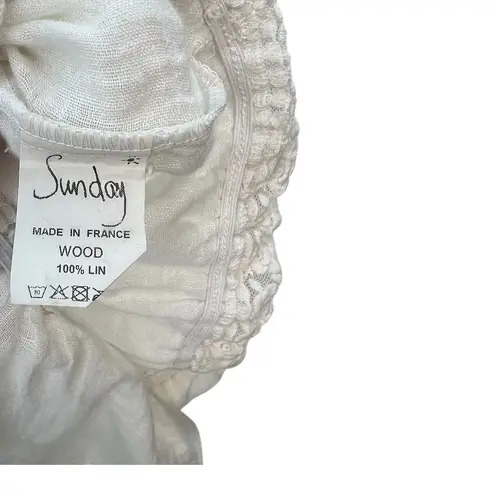 Sunday Saint Tropez Coverup Dress Linen Dolman Sleeve Smocked Cream One Size White Size undefined