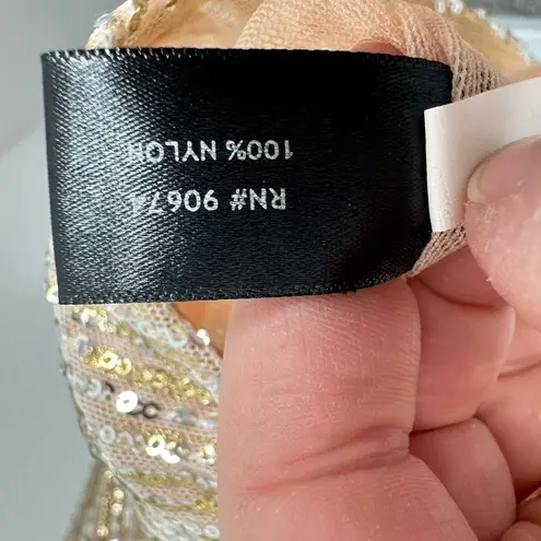 Boston Proper Sequin Wrap Blouse Long Sleeve Metallic Gold Beige New Years Eve