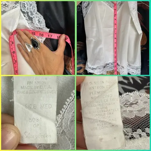 Vintage 1970s White Lace Trim Camisole half slip tank top medium euc