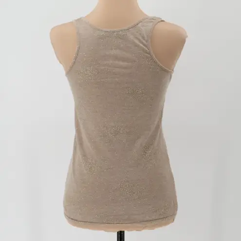 Vtg Y2K Chaiken Linen Sparkle Racer Tank Top Metallic Glam Indie Sleaze Size P Tan