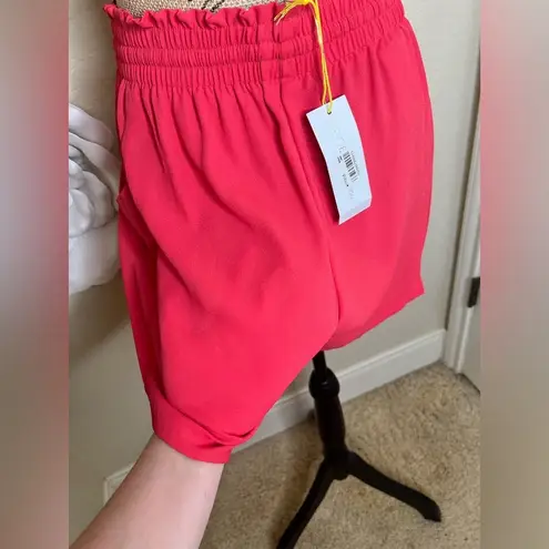 BCBGeneration Bright Coral Elastic Waistband High Waist Shorts Size Medium Pink